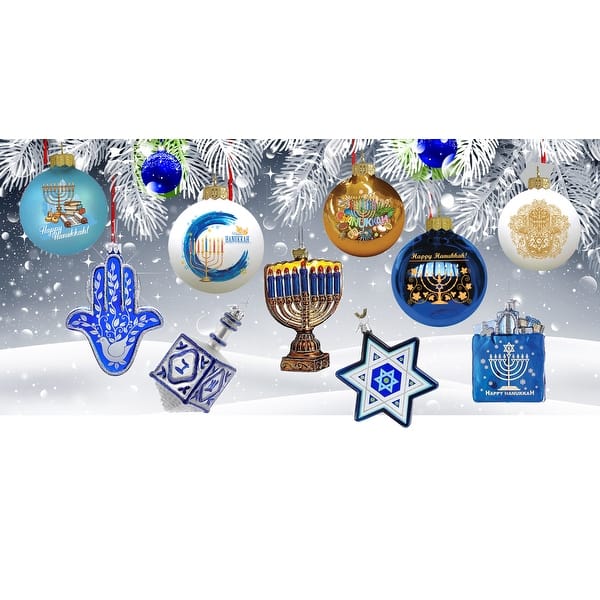 STP Goods Menorah Gold Judaica Festive Hanukkah Glass Ornament Bed