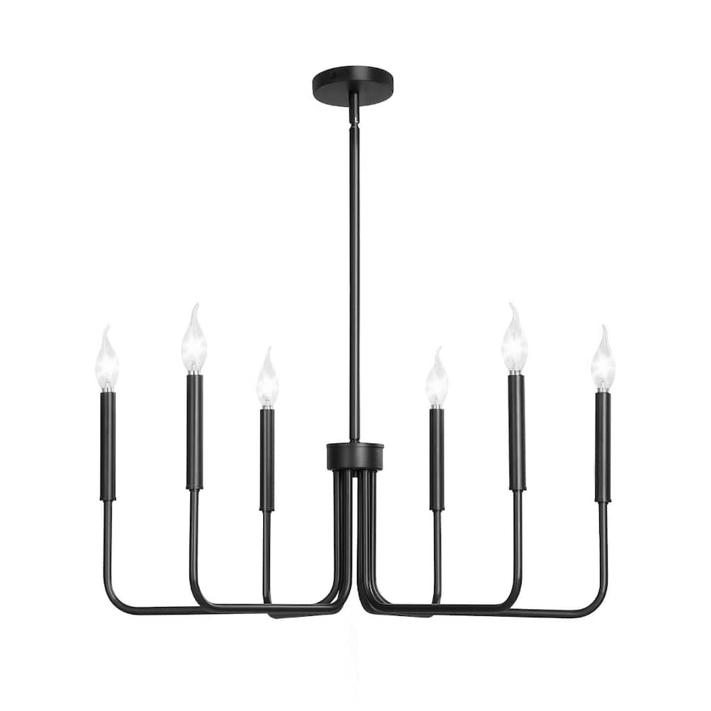 6-Light Black Metal Chandelier Adjustable Height Modern Ceiling Light - 28 x 28 x 12 in