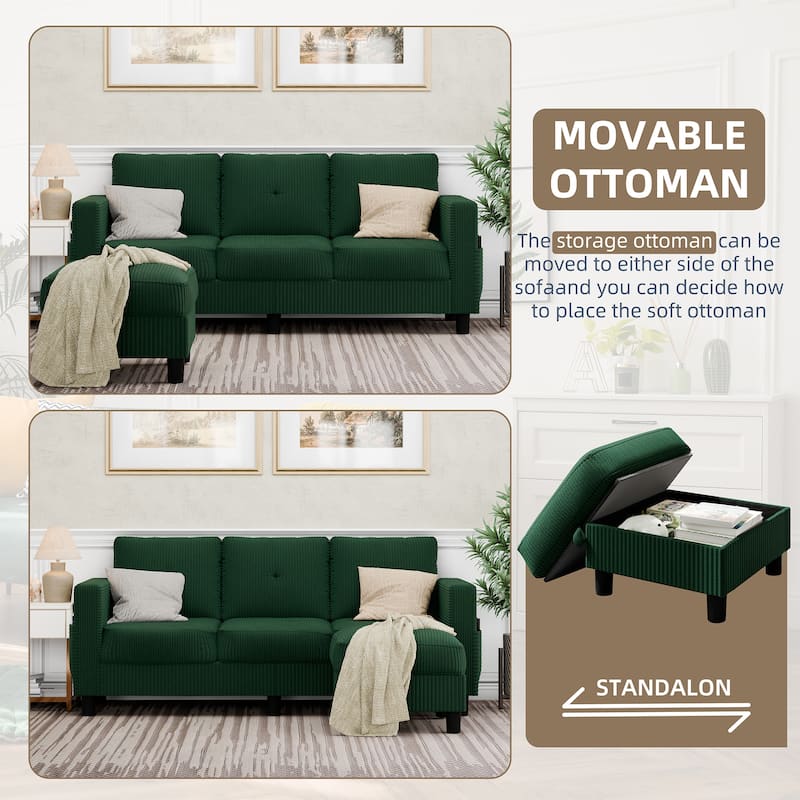 Futzca Modern Living Room Sofa Couch with Movable Ottoman & Extra Storage