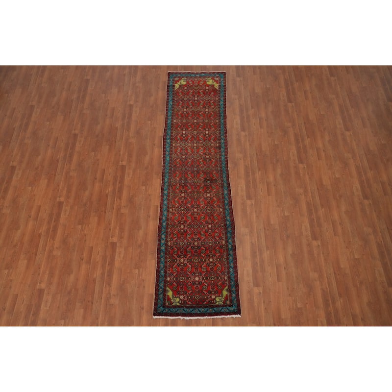 Hand Knotted Oriental 100% Wool Carpet Traditional Geometric Red Ardebil Runner Rug - 11' 3'' X 2' 8''
