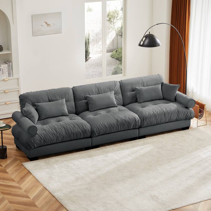 130" Velvet Modular 5-Seat Sectional with Cloud Cushions & Headrests - Gray