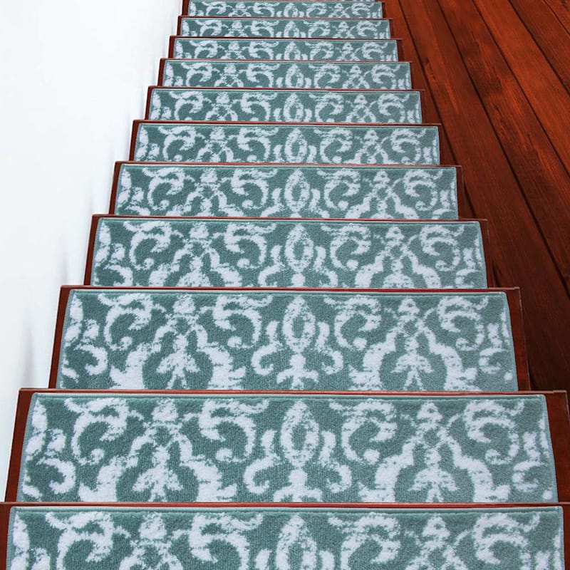 SUSSEXHOME Floral Collection Stair Treads 9 in. x 28 in. - 4-PACK - Teal