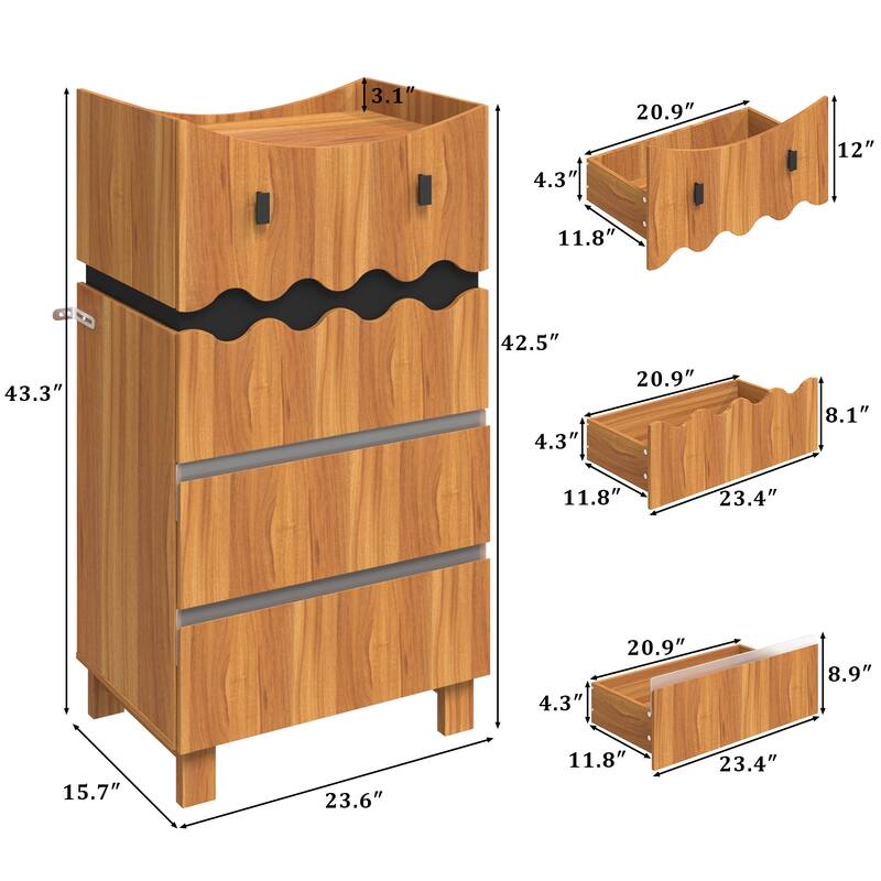 Modern Wooden Chest of Drawers with Wavy Front Design, 4-Drawer Storage Cabinet for Bedroom or Living Room