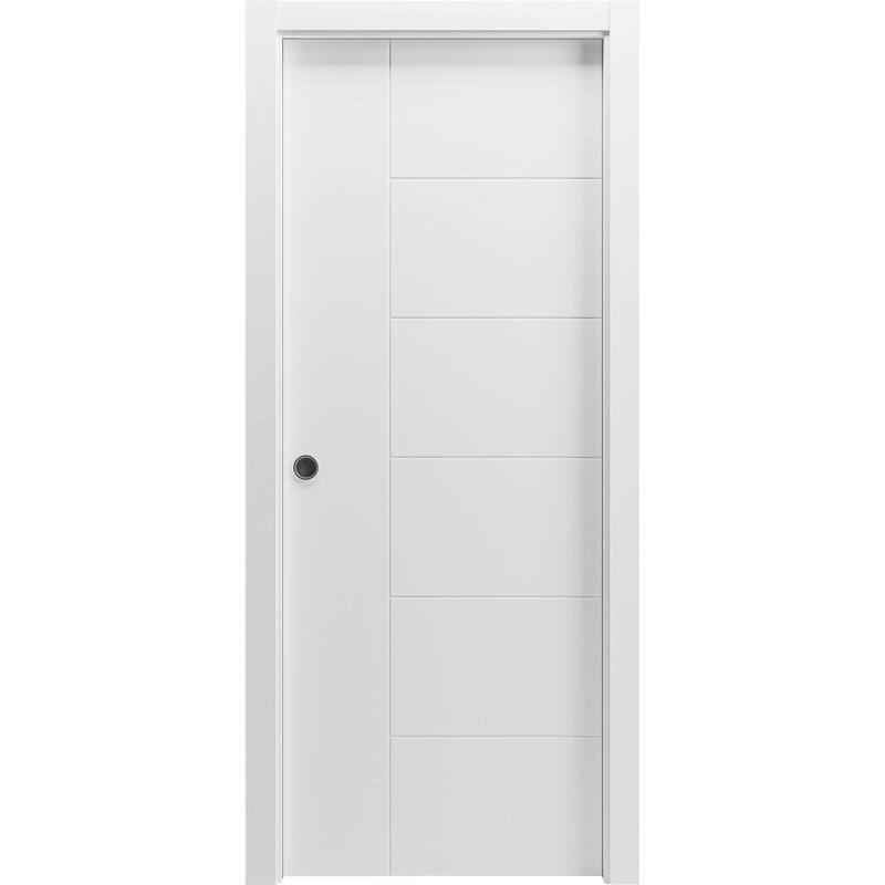 Sliding Pocket Door / Mela 0716 Painted White / Kit Rail Hardware / MDF Interior Bedroom Modern Doors - 48 x 84