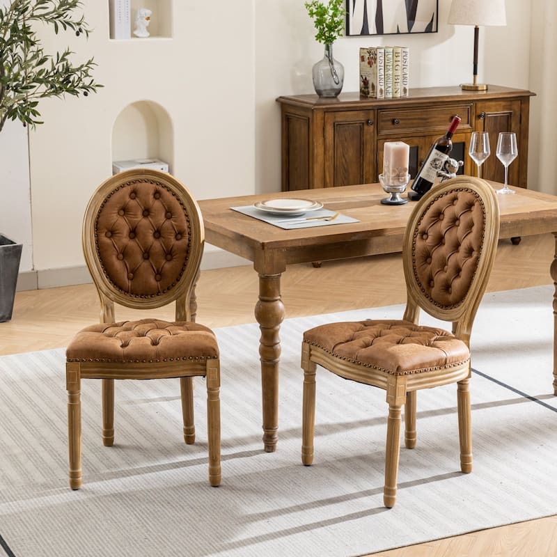 Dining Chair with Nailhead Trim Solid Wood Frame Antique Painting Style Set of 2 - as picture