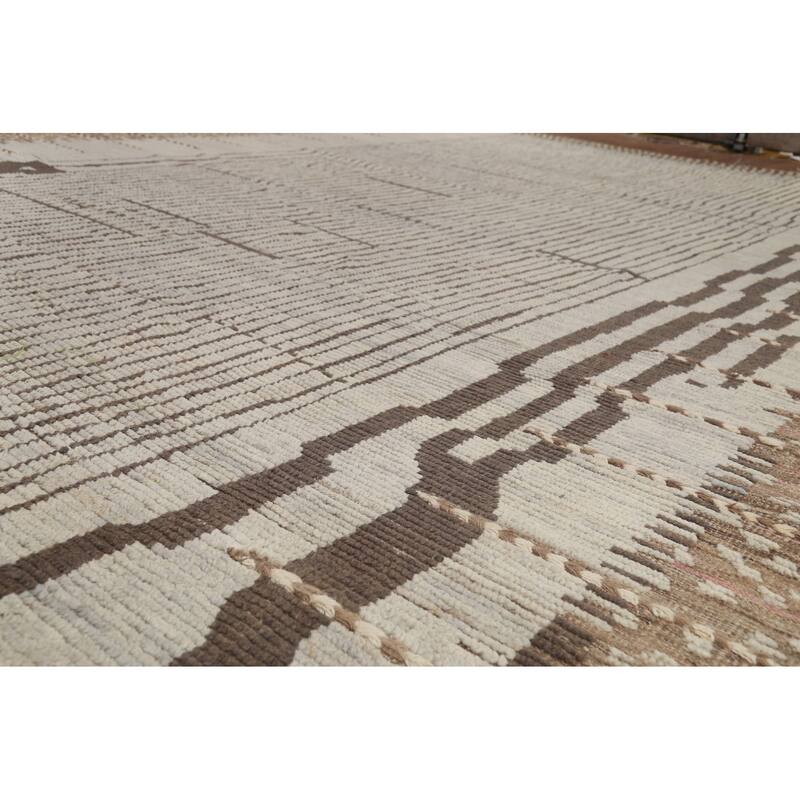 Striped Moroccan Oriental Large Area Rug Hand-Knotted Wool Carpet - 12'0"x 15'8"