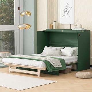 Green Murphy Bed Wall Cabinet Bed for Space-Saving - Queen Bed Frame ...