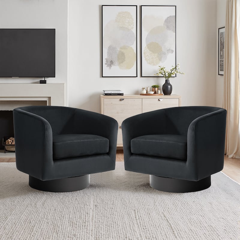 2 Set 360-Degree Swivel Round Barrel Chair Velvet Accent Chairs - 31.1"W×29.1"D×29.1"H - Black