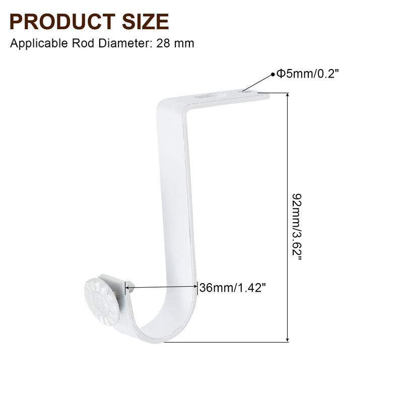 3Pcs Ceiling Mount Curtain Rod Brackets, Drapery Holder - White - 1"