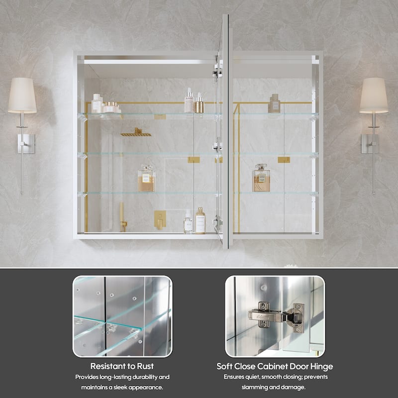 40''W X 30''H Recessed Or Surface Wall Mount Bathroom Medicine Cabinet With Adjustable Glass Shelves
