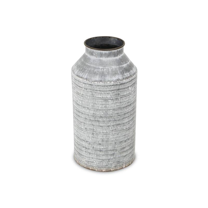 13" Gray Galvanized Metal Geometric Patterned Jug Vase - 6.50