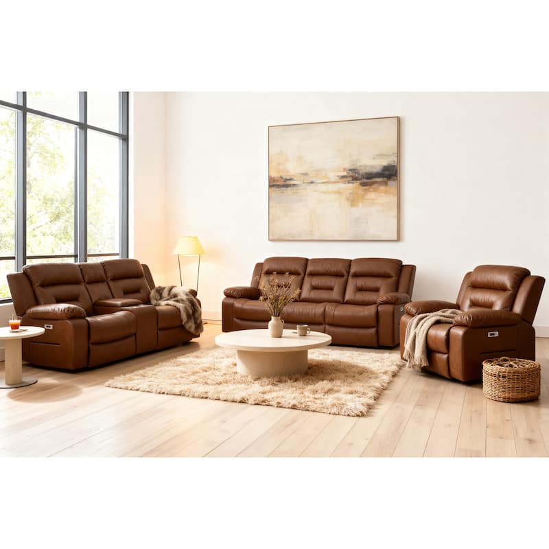 3-Piece Faux Leather Modular Design Power Recliner Sofa Set with USB & USB-C Charging