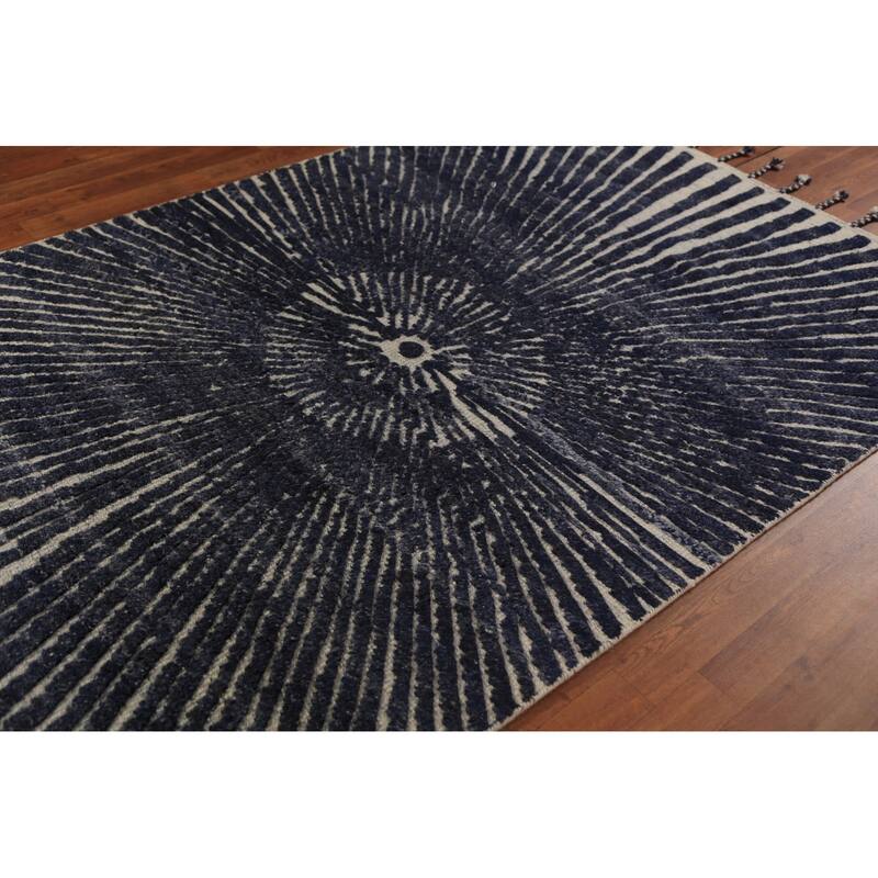 Blue Abstract Moroccan Oriental Area Rug Handmade Wool Carpet - 4'11" x 8'0"