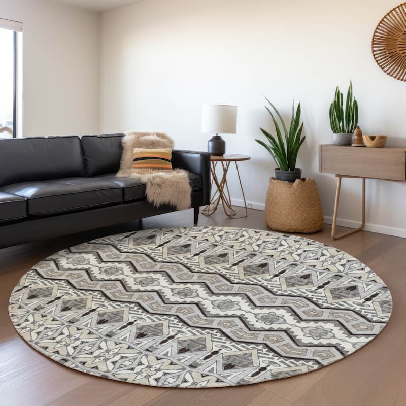 Machine Washable Indoor/ Outdoor Chantille Mosaic Global Rug