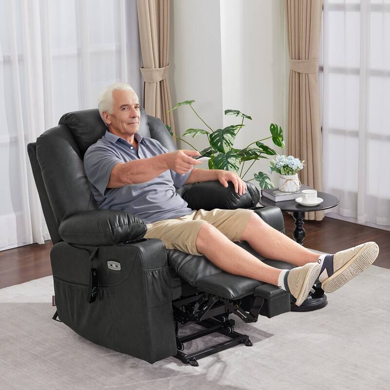 MCombo Electric Power Lift Recliner Chair Sofa with Massage and Heat, 3 Positions, USB Ports, Faux Leather 7040