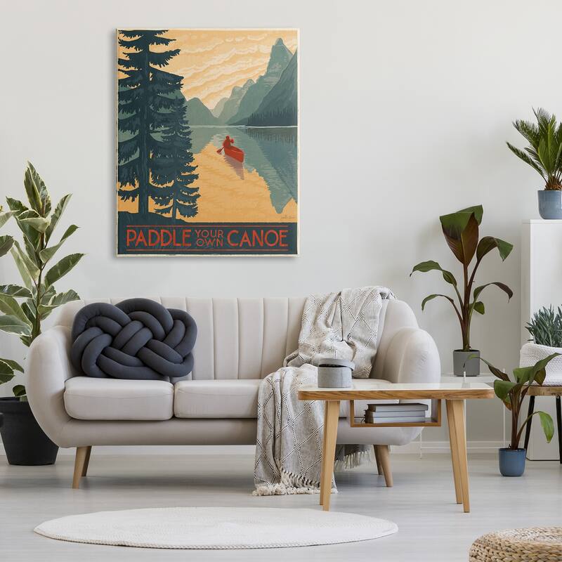 Stupell Paddle Your Own Canoe Phrase Mountain Lake Adventure Canvas Wall Art - Green