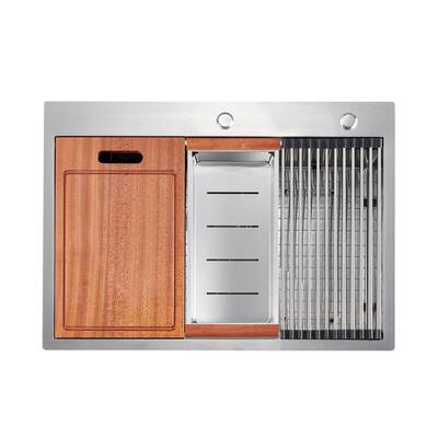 28" x 22" Drop-In Stainless Steel Workstation Sink - 18-Gauge Handmade Single Bowl Kitchen Sink with R10 Corners Accessories