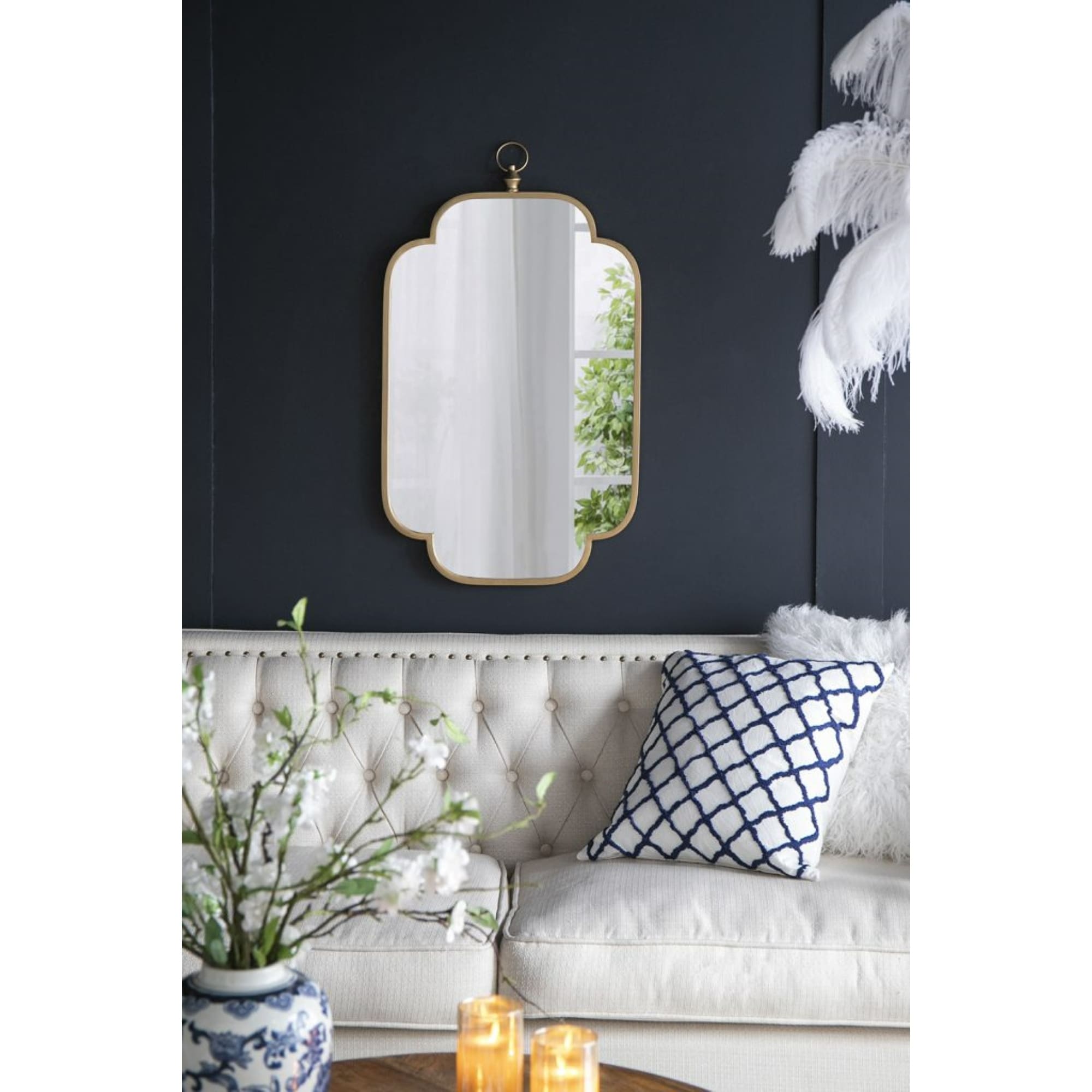 Notch Edged Wall Mirror with Ring - 36" - Gold