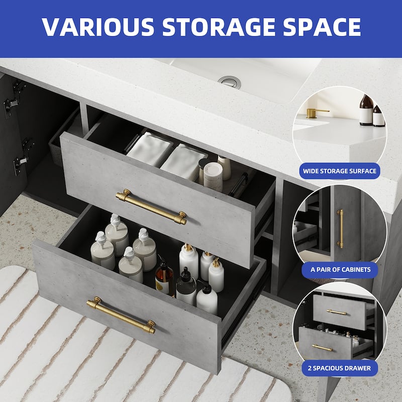 Moasis 40"/48" Wide Floating Wall Mounted Bathroom Vanity with 2 Drawers & 2 Storage Cabinet