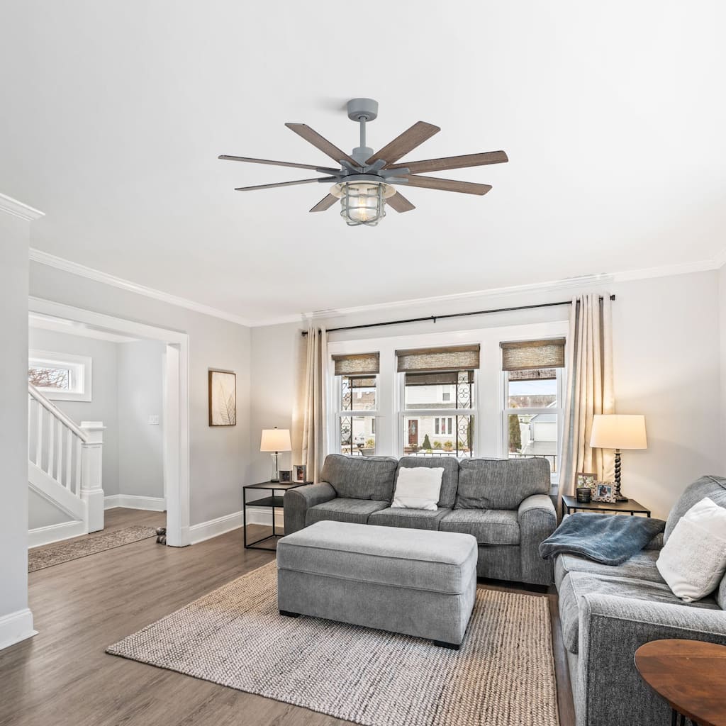 Cement Grey Ceiling Fan Light Chandelier, 8 Blades Noiseless DC Motor Ceiling Fan - 52 Inch - 52 Inch