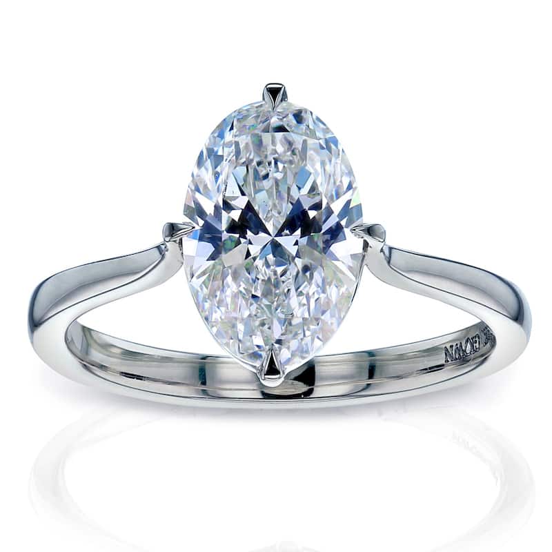 Kobelli 2 Carat Oval Lab Grown Diamond Certified 14k Solid Gold Solitaire Compass Oia (ee-ah) Ring - White - 4.5