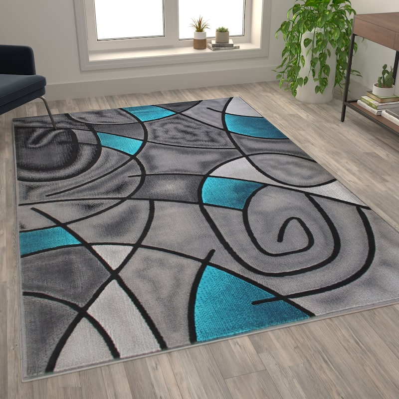 Modern Olefin Accent Area Rug - Abstract Pattern - 6' x 9' - Turquoise