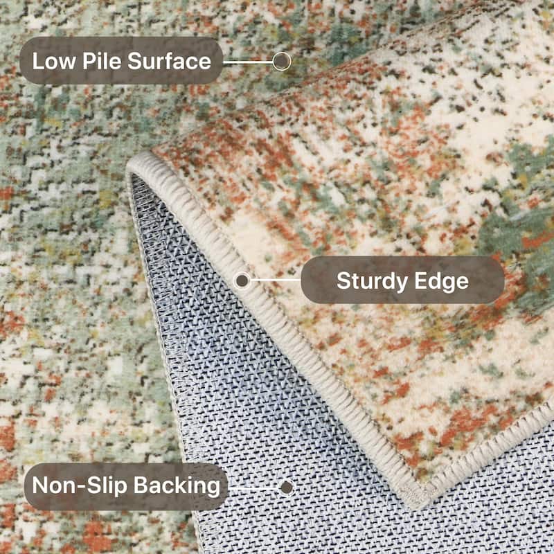 Mcow Vintage Fresco Collection Distressed Abstract Low-Pile Machine-Washable Area Rug - 8' x 10'