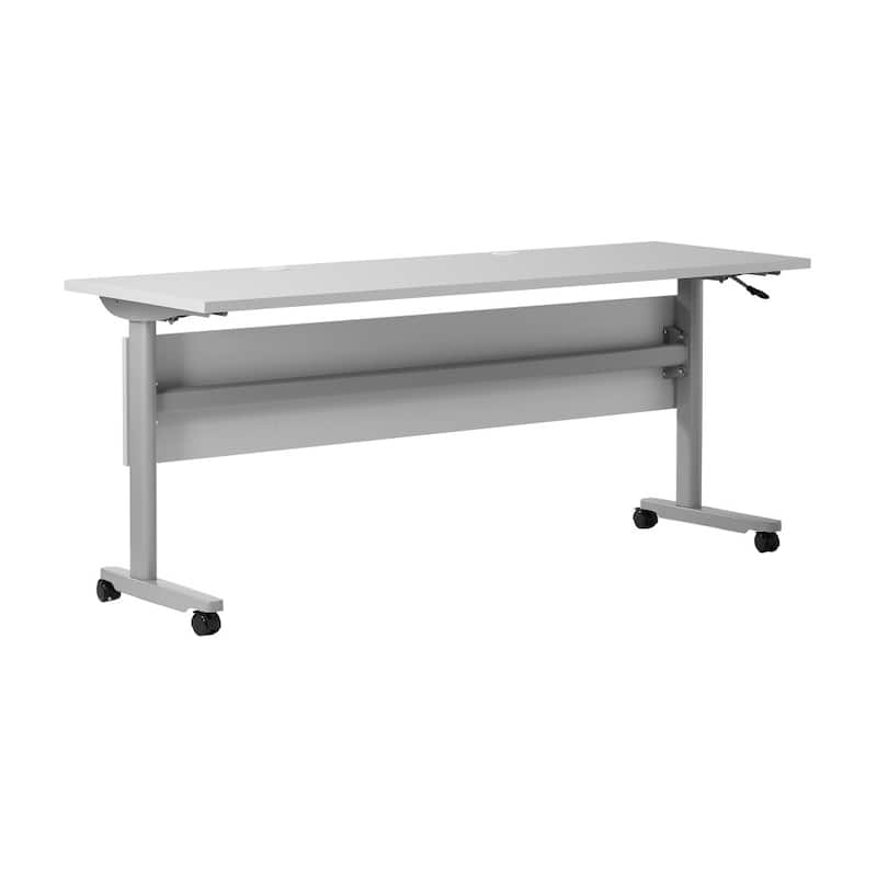 Commercial Nesting Flip Training Table with Steel Frame and T-Legs - 23.5"W x 72"D x 30"H - Gray Top/Gray Frame