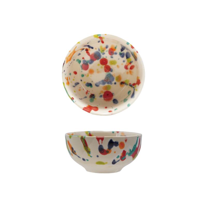 Handmade Stoneware Bowl - 4.5"L x 4.5"W x 2.38"H - Multi-Color