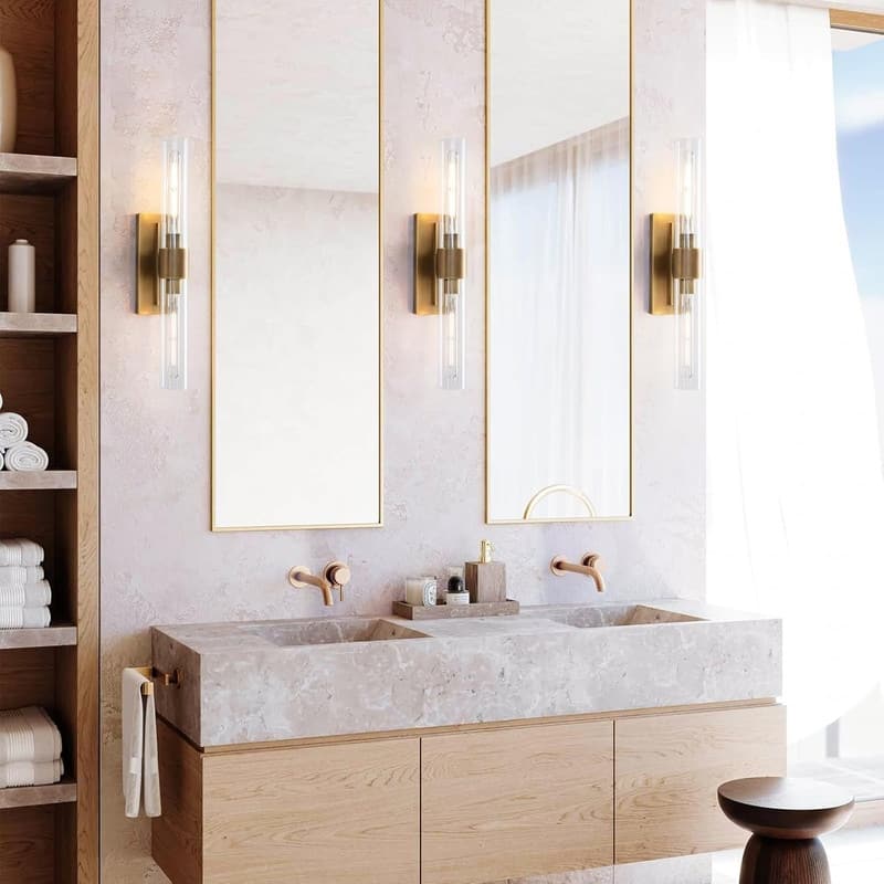 KAYLA Modern Glass Wall Sconces, Indoor Wall Lighting Wall Light Fixtures, Vanity Light with Glass Shade(2-Sets) - 2 - Brass-22.8''