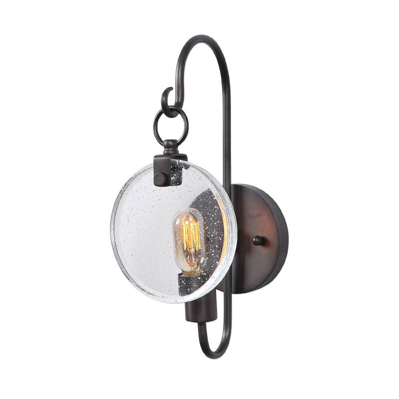 Round Glass Metal Wall Sconce - 17" - Bronze Finish