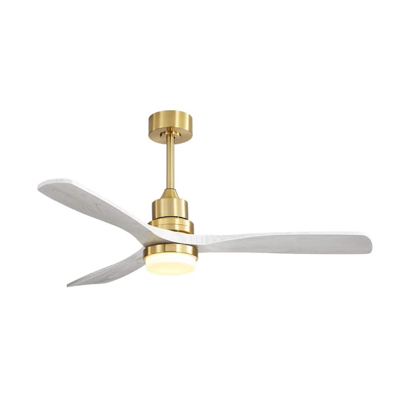 Indoor 52 Inch Ceiling Fan With Dimmable Led Light 6 Speed Remote 3 Wood Blade Reversible DC Motor For Living Room - Gold