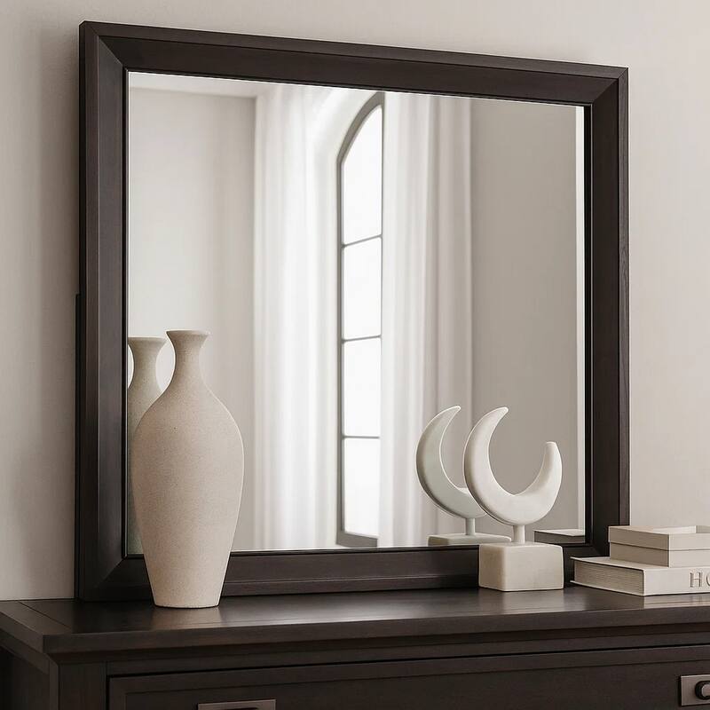 Nitz Dresser Mirror, Beveled Glass, Espresso Brown Solid Wood Frame, 36x40 - Espresso Brown