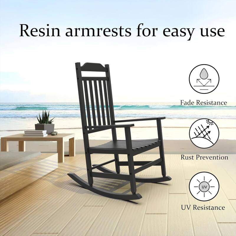 Rocking Chair, Resin Outdoor All-Weather Porch Rocker for Lawn and Garden
