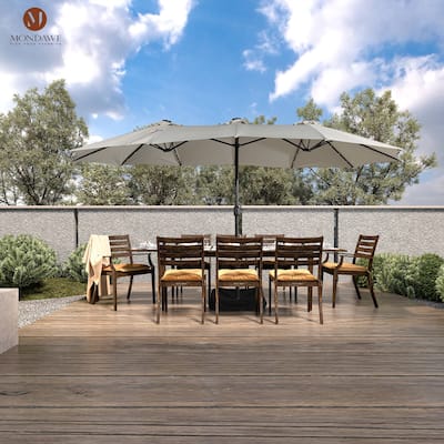 15ft Rectangular Patio Umbrella with Base and LED Lights