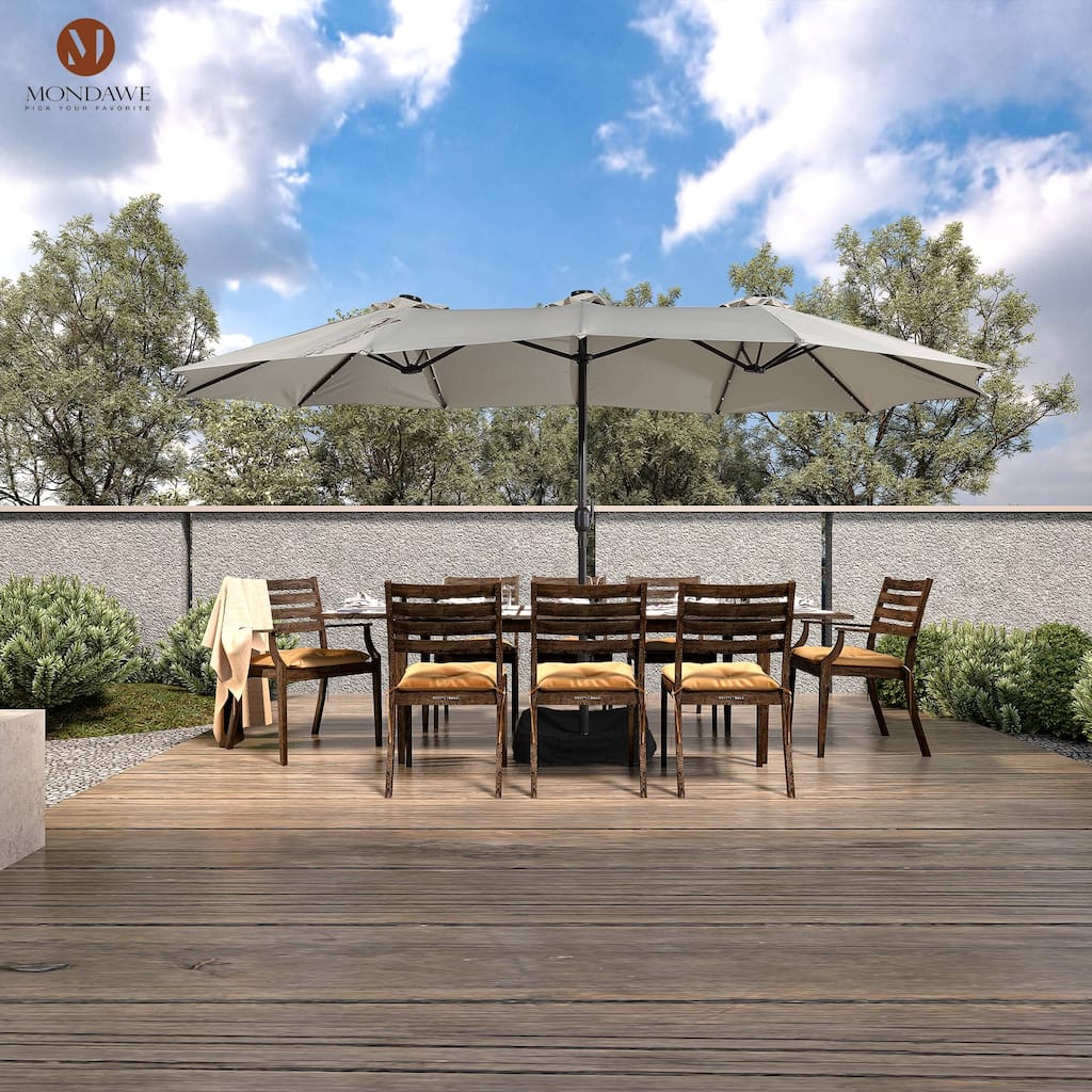 15ft Rectangular Patio Umbrella with Base and LED Lights