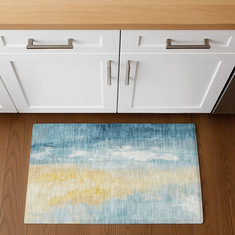 Premium Washable Super Soft Modern Watercolor Mayfield Rug - 1'8" x 2'6" - Teal