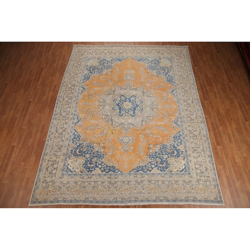 Hand Knotted Oriental 100% Wool Carpet Traditional Floral Oranges & Rust Mashad Area Rug - 12' 3'' X 9' 5''