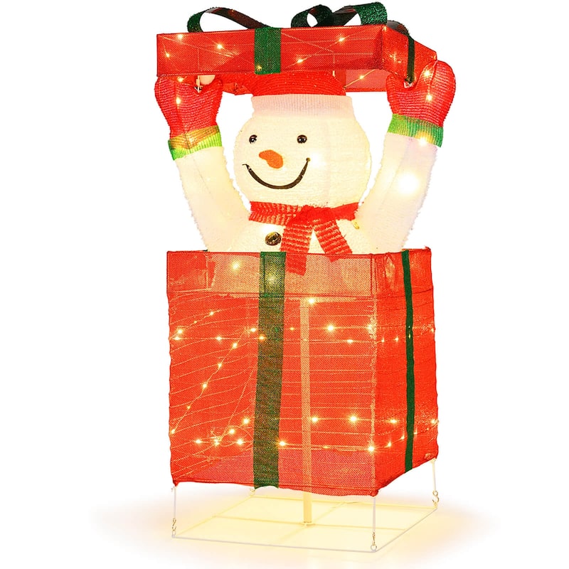 Costway Lighted Snowman in Gift Box Christmas Decoration with 100 LED - as pic shows - See Details
