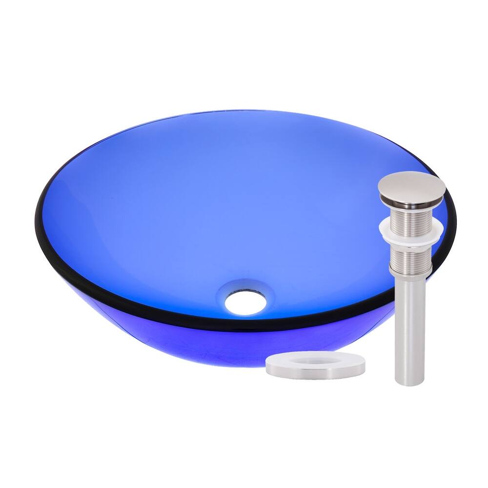 Miseno Circular 16-1/2" Tempered Glass Vessel Bathroom Sink with Drain