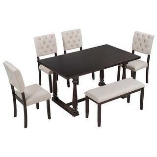 Rectangular 6-Piece Dining Table Set with Upholstered Chairs & Bench ...