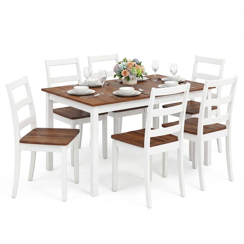 Gymax 7-Piece Dining Set Solid Wood Kitchen Furniture w/ Rectangular - White