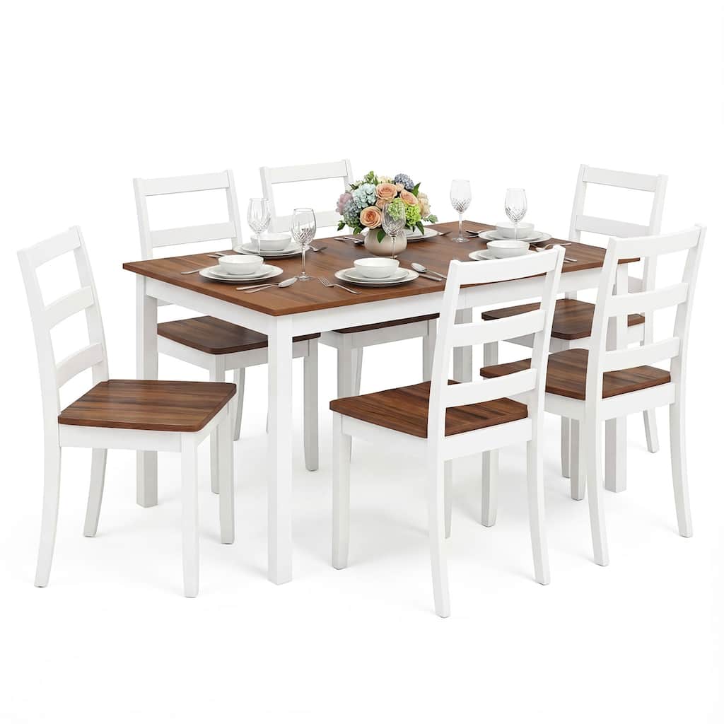 Gymax 7-Piece Dining Set Solid Wood Kitchen Furniture w/ Rectangular