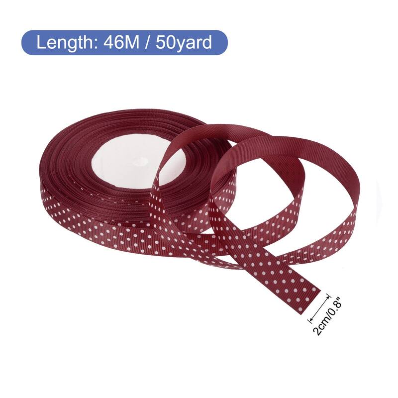 Grosgrain Ribbons with Dots Ribbon Bow Decoration - Deep Red - 50 Yards 3/4 Inch