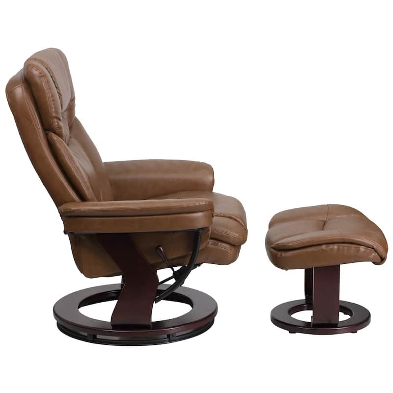 Contemporary Multi-Position Recliner and Curved Ottoman with Swivel Base