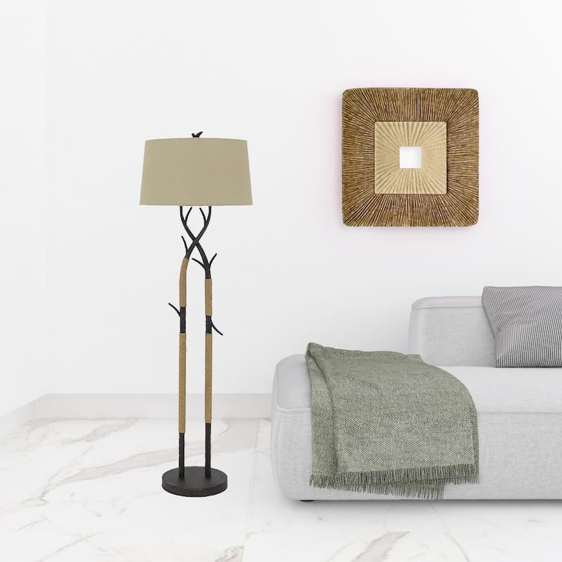 55" Traditional 3-Way Floor Lamp with Black Steel Base and Tan Rectangular Shade for Living Room - 54.75"H x 18"W x 18"D
