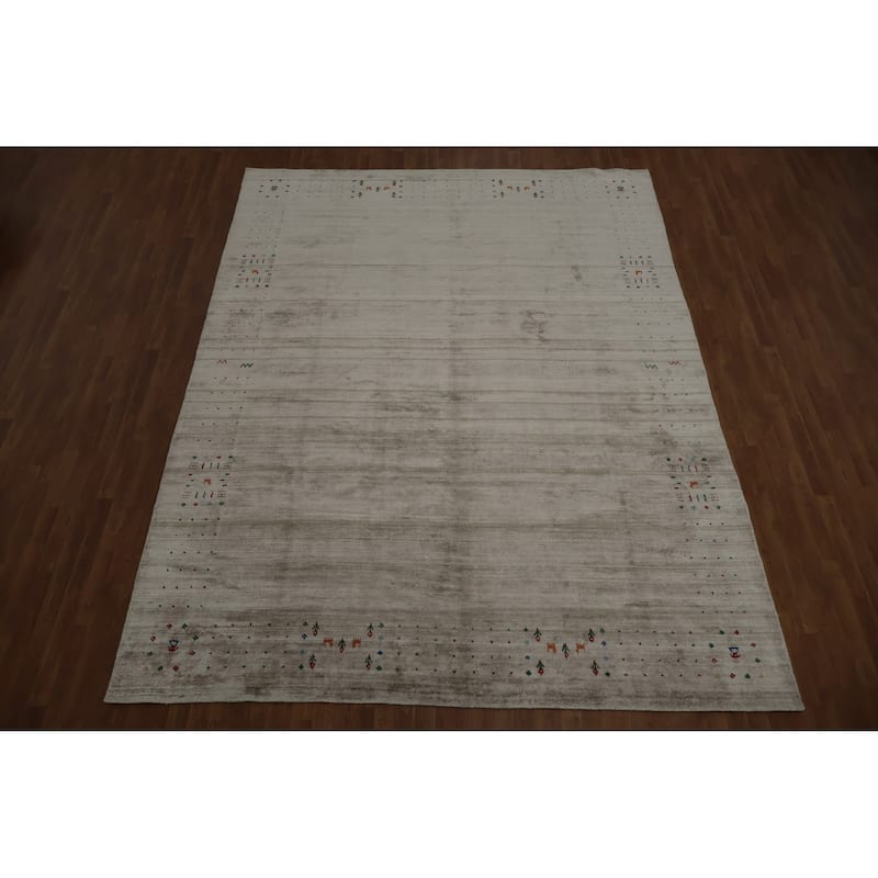 Hand Knotted Oriental 100% Wool Carpet Tribal Animal Pictorial Beige & Ivories Gabbeh Area Rug - 12' 4'' X 9' 4''