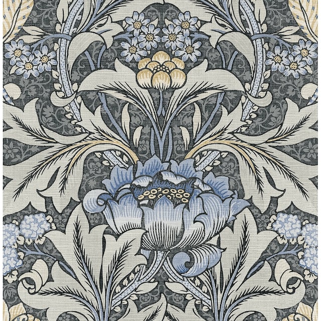NextWall Acanthus Floral Peel and Stick Wallpaper - 20.5 in. W x 18 ft. L - Charcoal & Carolina Blue