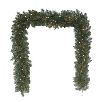 Kurt Adler 9-Foot Battery-Operated Prelit Warm White LED Noble Fir Garland - Multi-Color