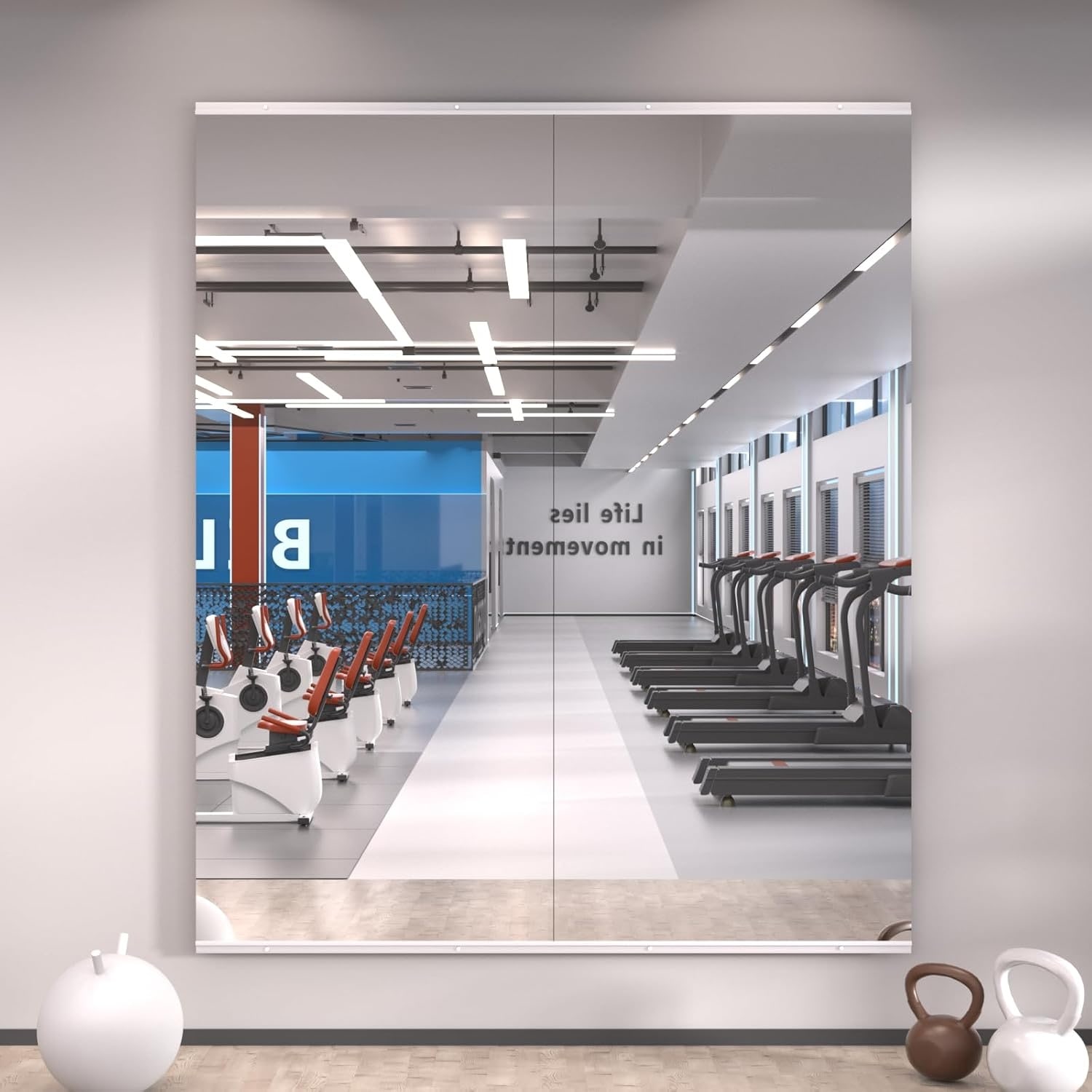 Full Length Tempered Glass Mirror - Rectangular Wall Mirror for Yoga, Gym & Dance Studio(Set of 2/3)